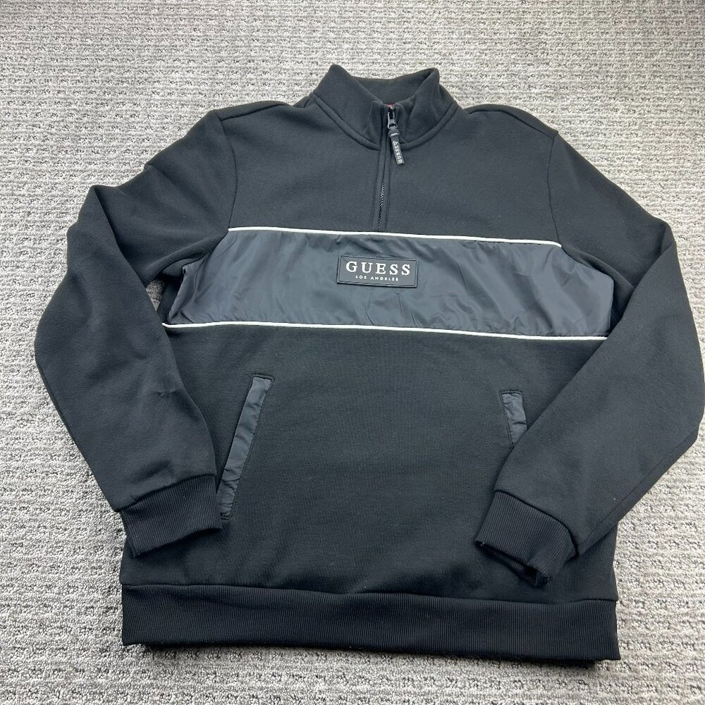 Guess Los Angeles Sweater Men Small S Black 1/4 Zip Casual Designer Preppy